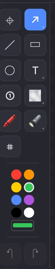 The Webstarted Screen Capture annotation toolbar: arrow, line, rectangle, circle, text, numbered badge, blur, marker, spotlight and pixelate tools, with a color palette