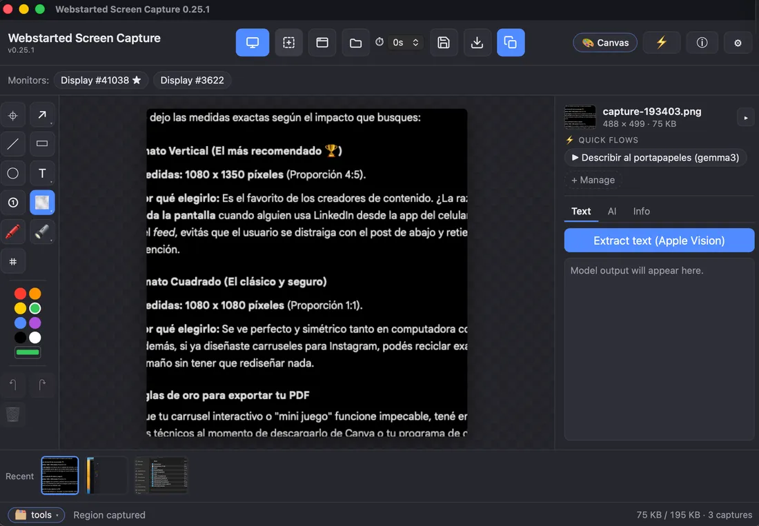 Webstarted Screen Capture editing a captured screenshot