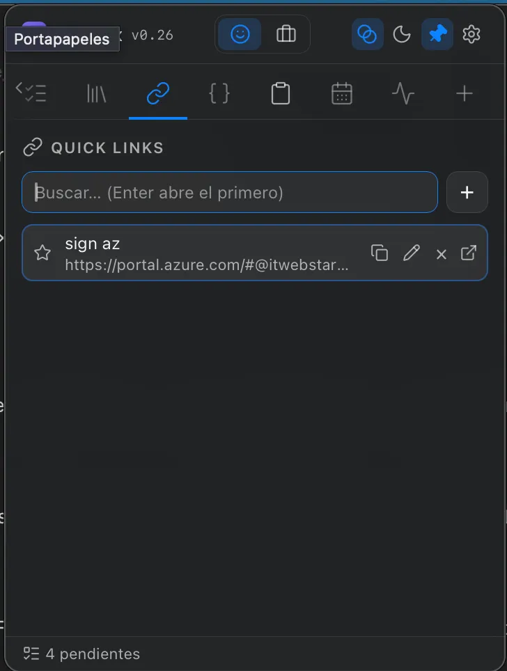 The Quick Links widget: a searchable list of saved links.
